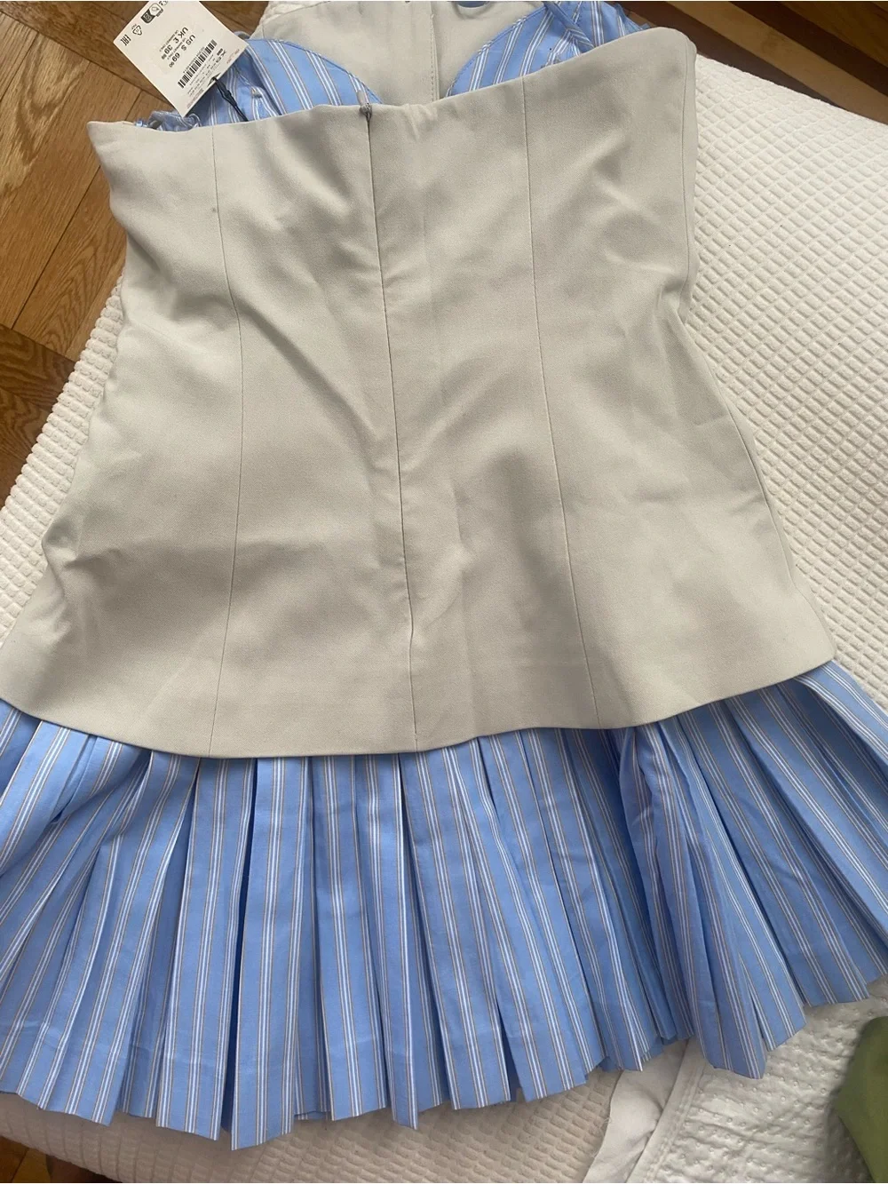 Zara Blue and Beige Striped Bustier dress